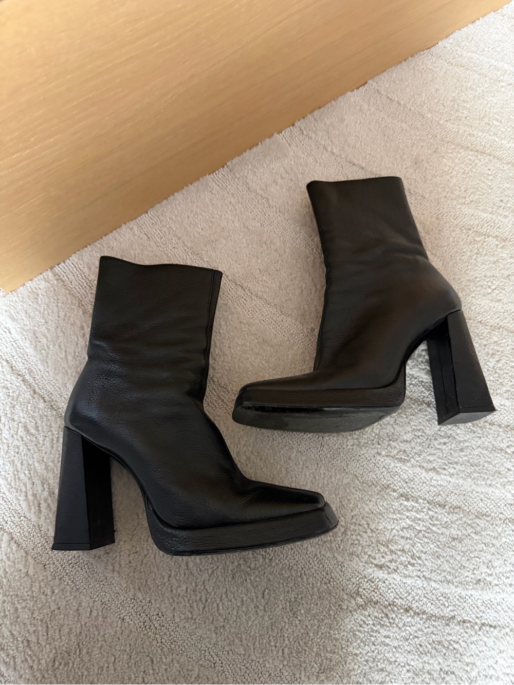BY FAR Black High Block Heel Ankle Boots
